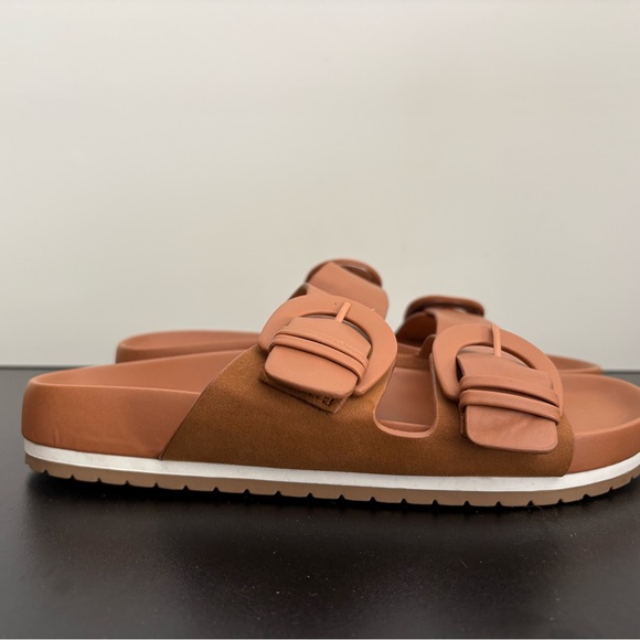 Time and Tru Women's Cognac Double-Buckle Slide Sandals - Picture 6 of 9